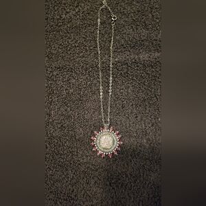 Elegant Silver and Pink Pendant Necklace